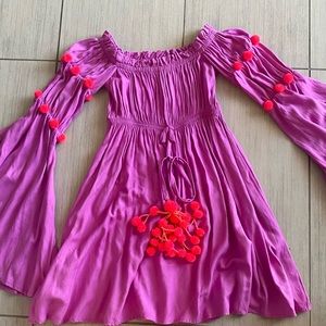 Sundress - Off the Shoulder Coverup Dress with Pompoms